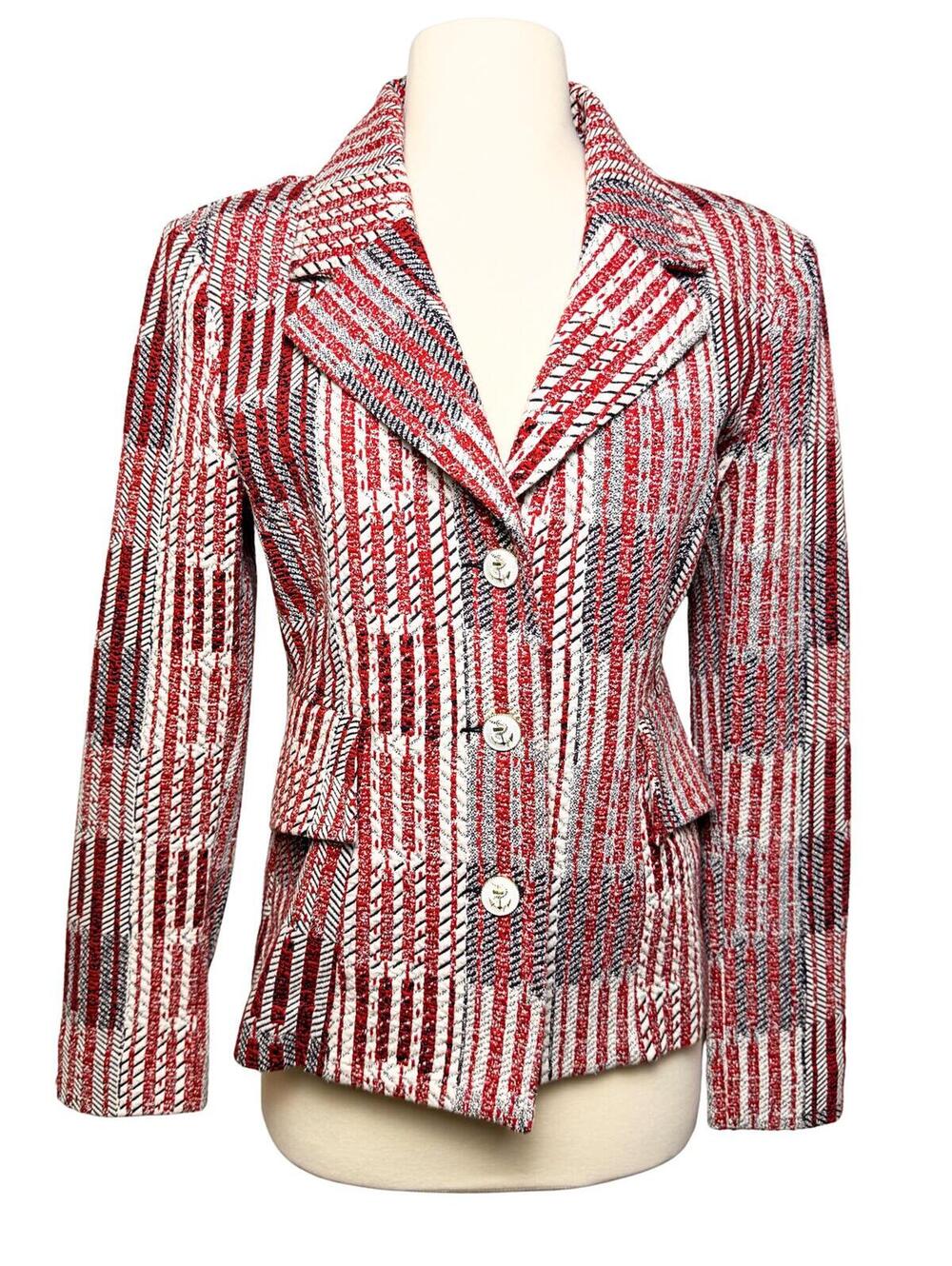 Cabi Nautical Tweed Blazer Jacket Red White Blue Anchor Buttons Size Small
